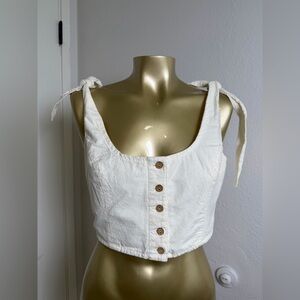 Free People White Buttoned Crop Top XS